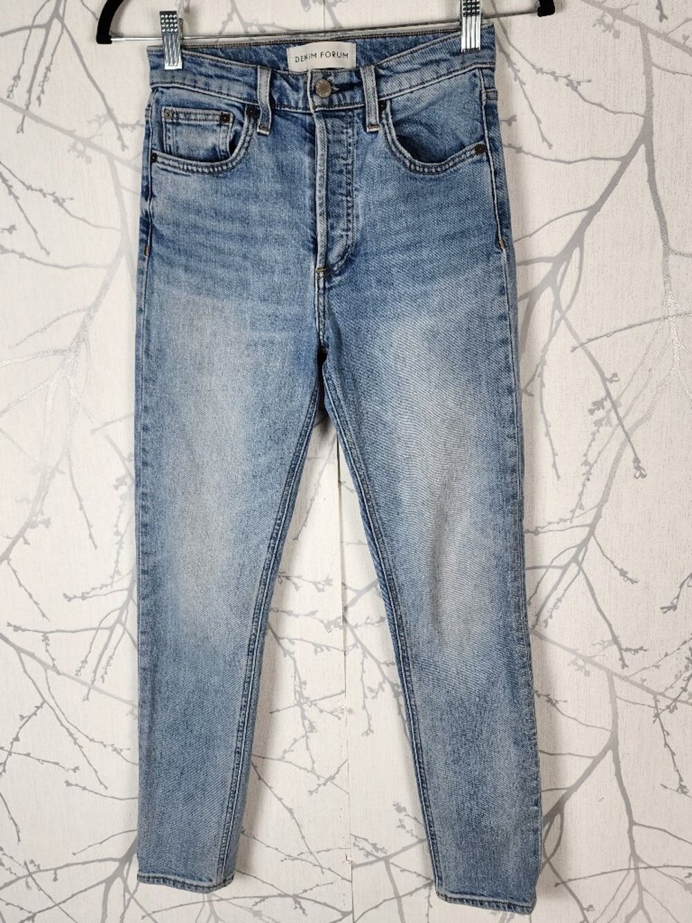 Denim Forum Light Wash Button Fly Yoko High Rise Slim Jeans